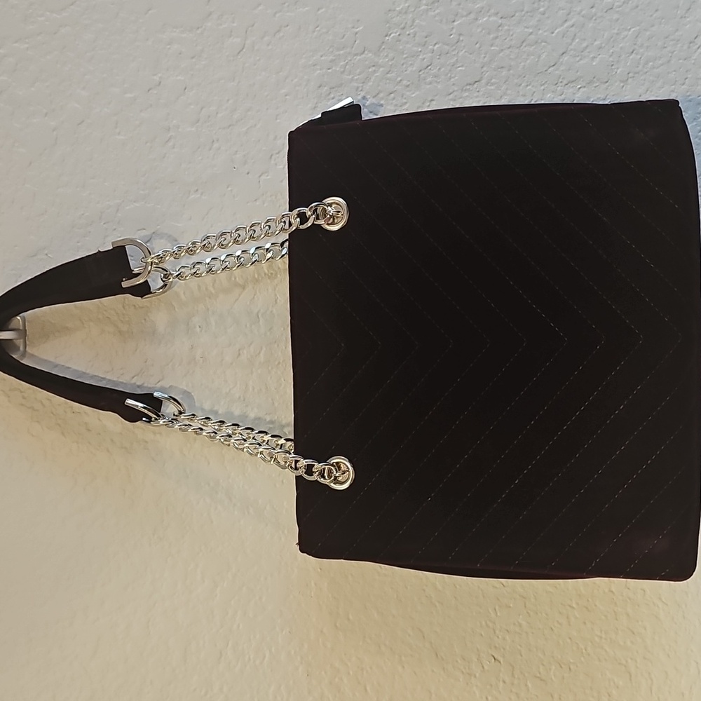 Apt. 9 Red Velvet Tote Bag with Silver Chain Handles